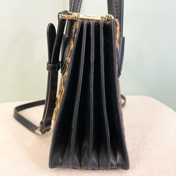 Michael Kors Black Leopard Real Haircalf Dyed Leather Crossbody Sling Handbag - Picture 14 of 16